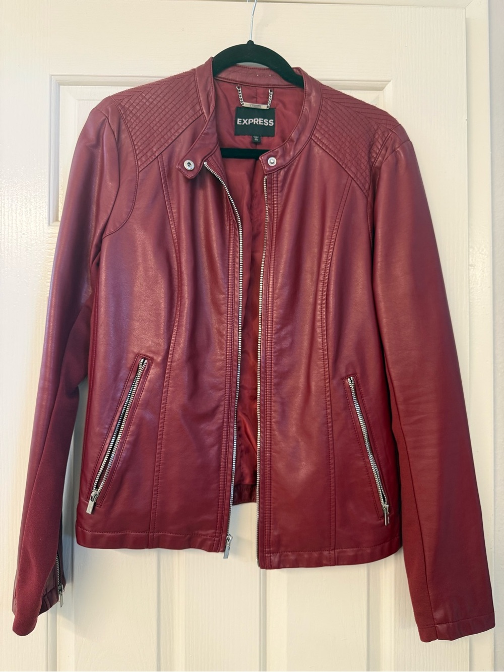 Express Women's Wine Red Leather Moto Jacket